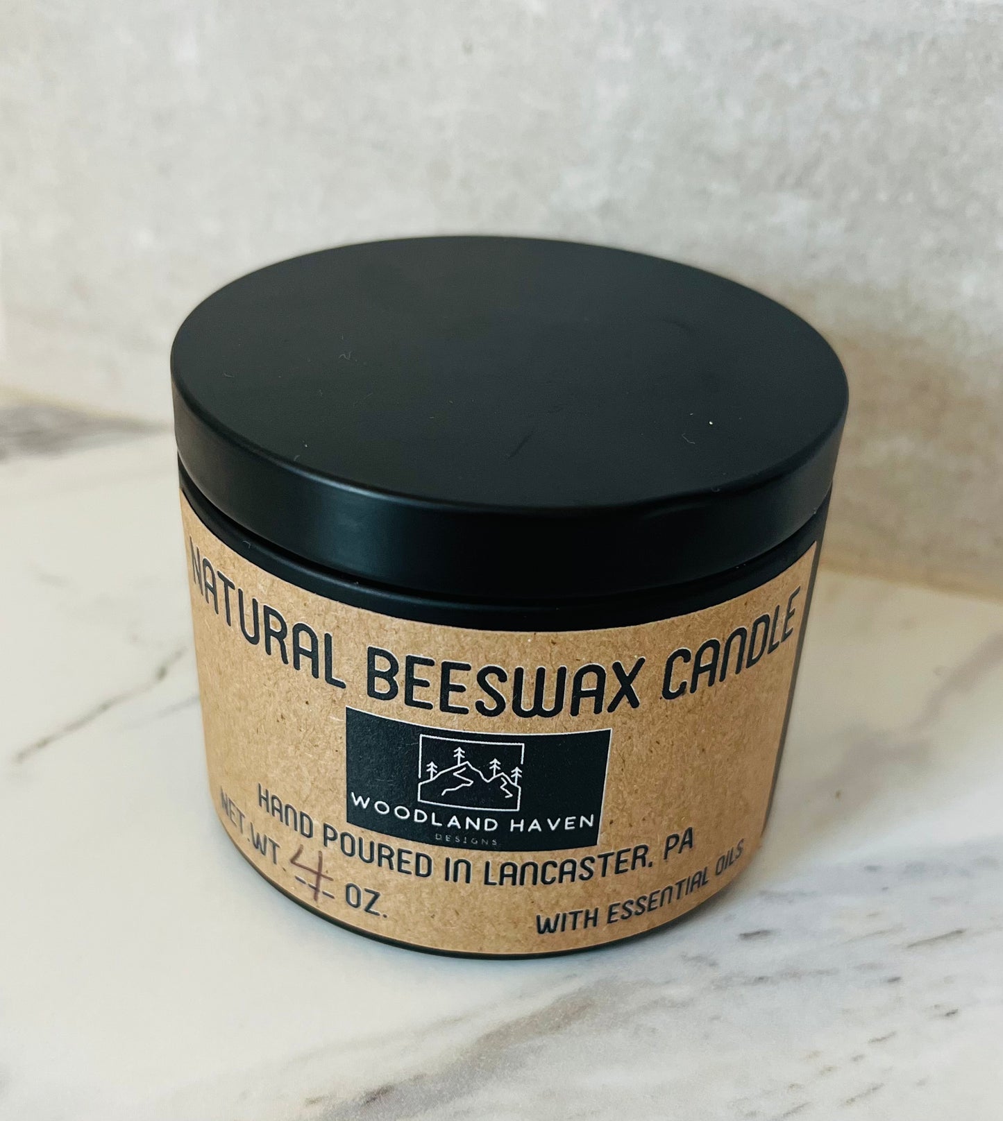 100% Pure & Natural Beeswax 4 OZ Candles - Scented with Essential Oils | Black Jar