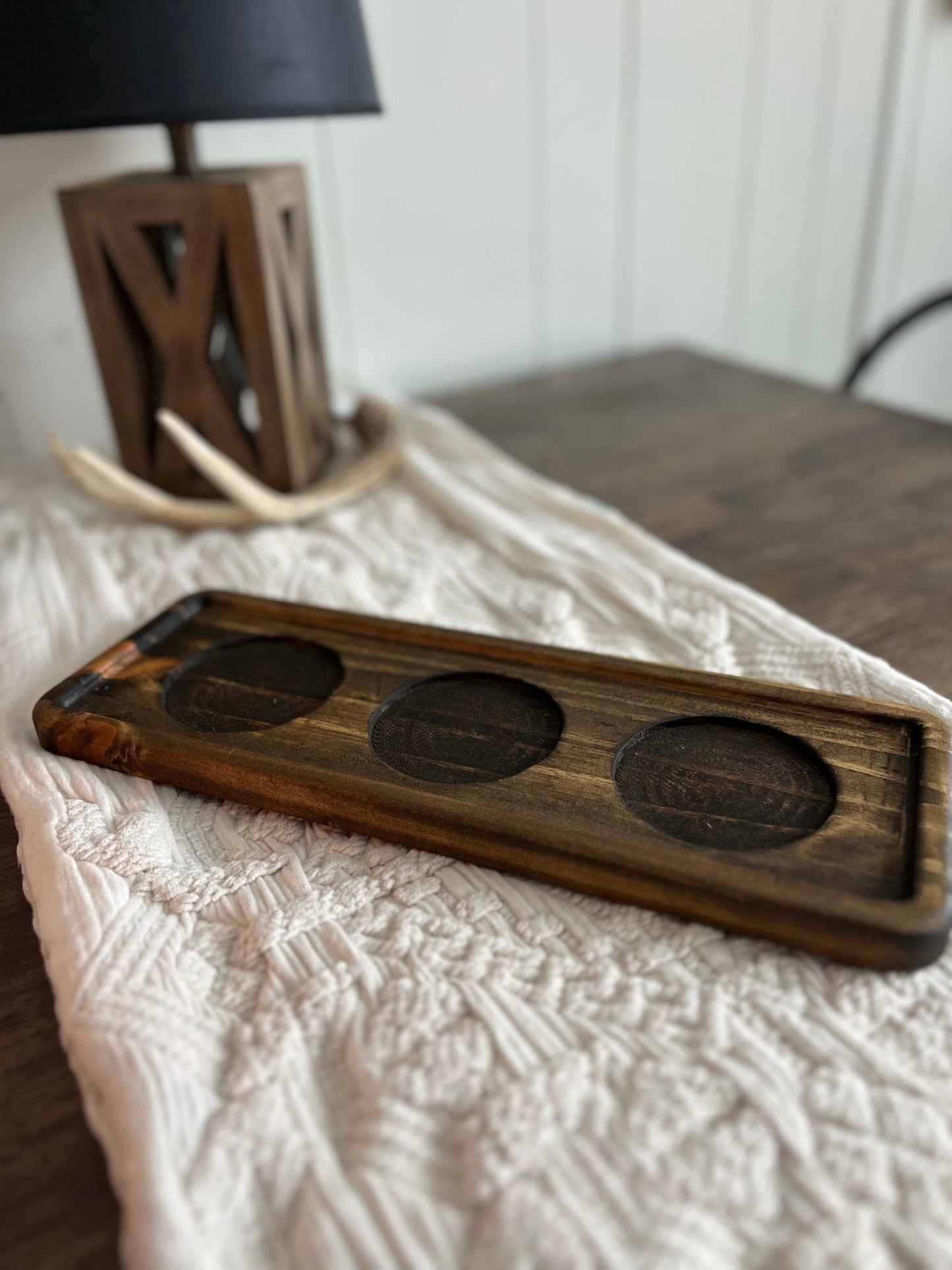 Decorative Wood 3 Candle Display Tray | 14”L x 5”W - Woodland Haven Designs Woodland Haven Designs Default Title Woodland Haven Designs Decorative Wood 3 Candle Display Tray | 14”L x 5”W