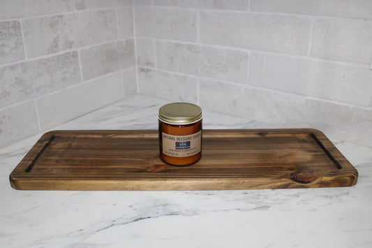 Decorative Rectangular Tray and Natural Beeswax 6 OZ Candle | Essential Oil Scented | Curated Set | Amber Glass - Woodland Haven Designs