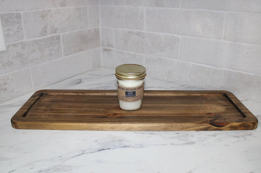 Decorative Rectangular Tray and Natural Beeswax 6 OZ Candle | Essential Oil Scented | Curated Set | Clear Glass - Woodland Haven Designs