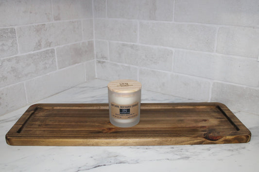 Decorative Rectangular Tray and Natural Beeswax 6 OZ Candle | Essential Oil Scented | Curated Set | Frosted Glass - Woodland Haven Designs